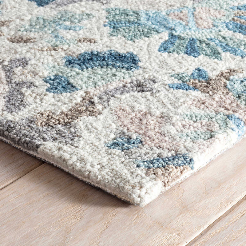 Tapis bleu en laine crocheté à la main Ines, Rectangle 9 pi 6 po x 13 pi 6 po