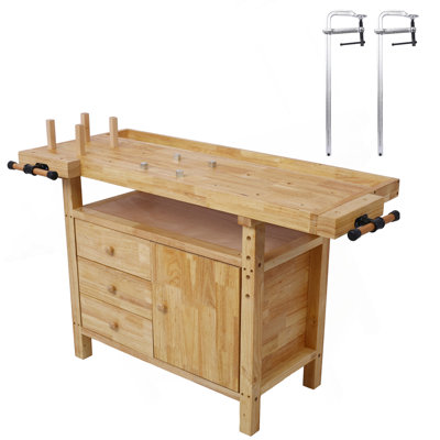Wood Workbench - Wooden Workbench For Garage Workshop And Home, With Bar Clamps Set 20 Inch X 4-3/4 Inch Throat,Pack Of 2