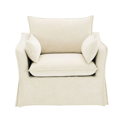 Beige Linen Wing Chair - Pocket Coil Seat, Wooden Inner Frame, Elegant, Kd Legs, D16/D24/D25 Foam, 220Lbs Weight Limit Relax Detachable Seat & Back Cushion, Load