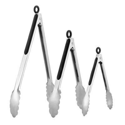 3 pinces de cuisine pour la cuisson, pinces de barbecue en acier inoxydable de 7 po, 9 po et 12 po avec poignée antidérapante pour cuisiner, griller, servir, salade, barbecue (noir)