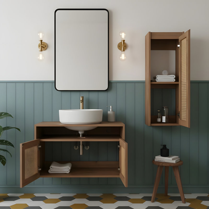 Meuble-lavabo de 30 pouces avec deux lavabos en céramique et armoires latérales, Blanc
