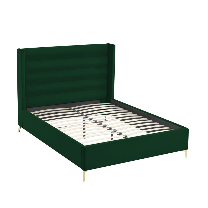 Lit plateforme capitonné à profil bas, Grand, Velours vert