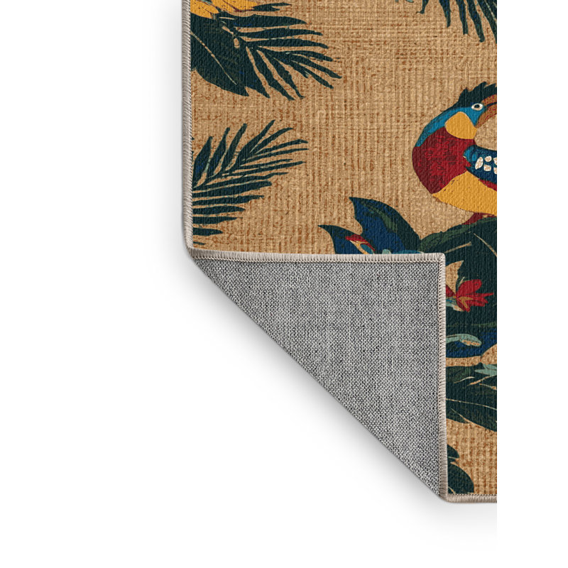  Washable Paradise Birds Hawaiian Area Rug, Rond 4 pi