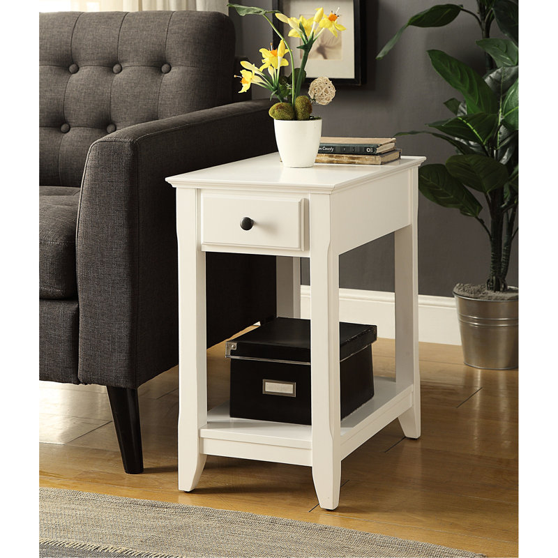 Table d'appoint en bois massif avec tablette à tiroirs, blanc polyvalent