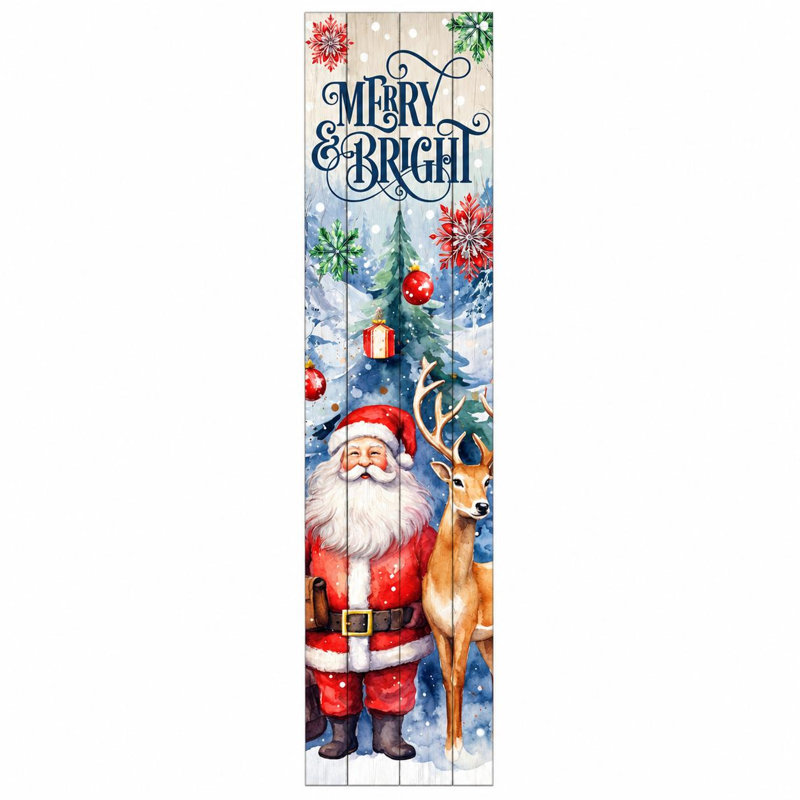 Enseigne de père Noël 36 "en bois massif bleu et rouge Merry & Bright