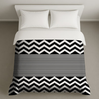 Housses de couette noires et blanches à rayures en zigzag