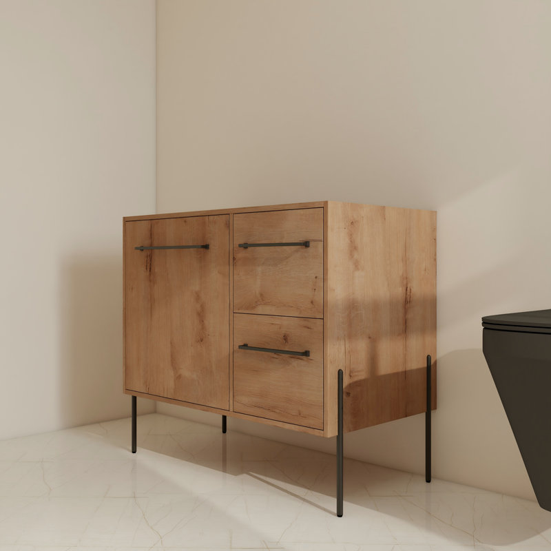 36" Free-Standing Single Bathroom Vanity Base With Adjustable Shelf And Drawers
