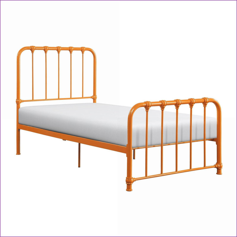 Structure de lit plateforme simple en métal - Aucun sommier nécessaire, finition orange pour les chambres d'amis