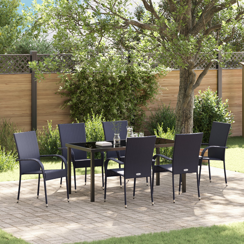 Garden Dining Set 7 Pcs PE Rattan, Black