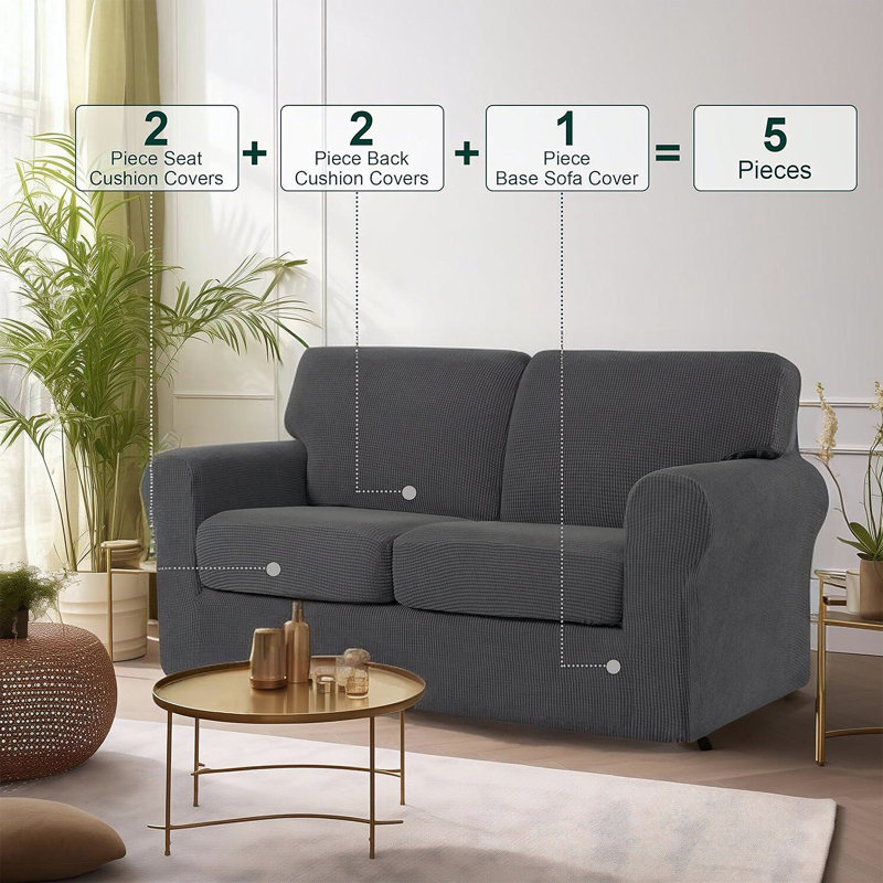Polyester Box Cushion Loveseat Slipcover, Dark Gray Polyester