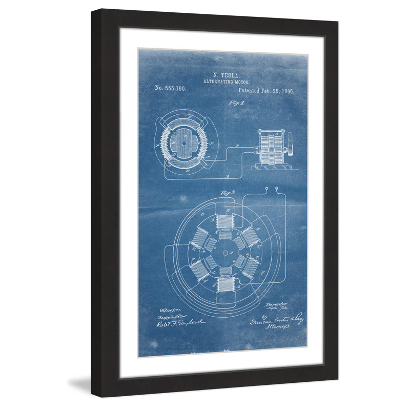« ac motor 1896 blueprint » par steve king, reproduction d’art encadrée, H 30 po x l 20 po x P 1,5 po