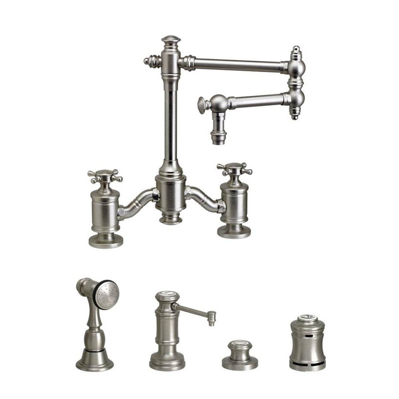Towson Bridge Faucet - 12" Articulated Spout, Satin Chrome