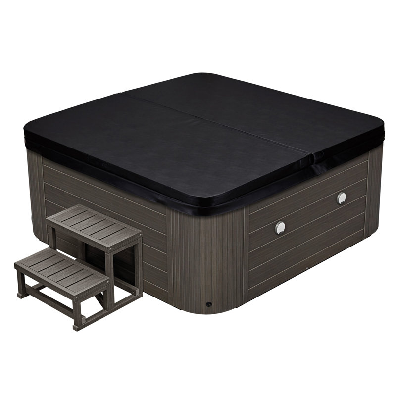 Luxury Gray Acrylic 6-Person Square Hot Tub with LED Lighting