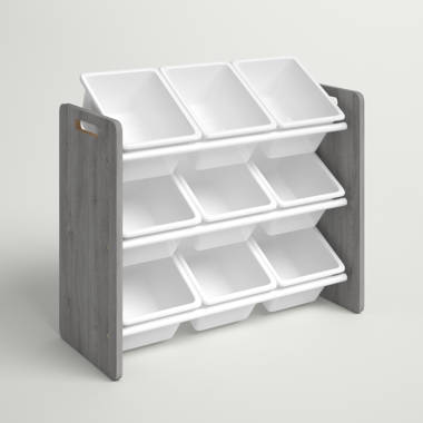 Tot Tutors Wood Toy Organizer with 9 Plastic Bins, Gray/White