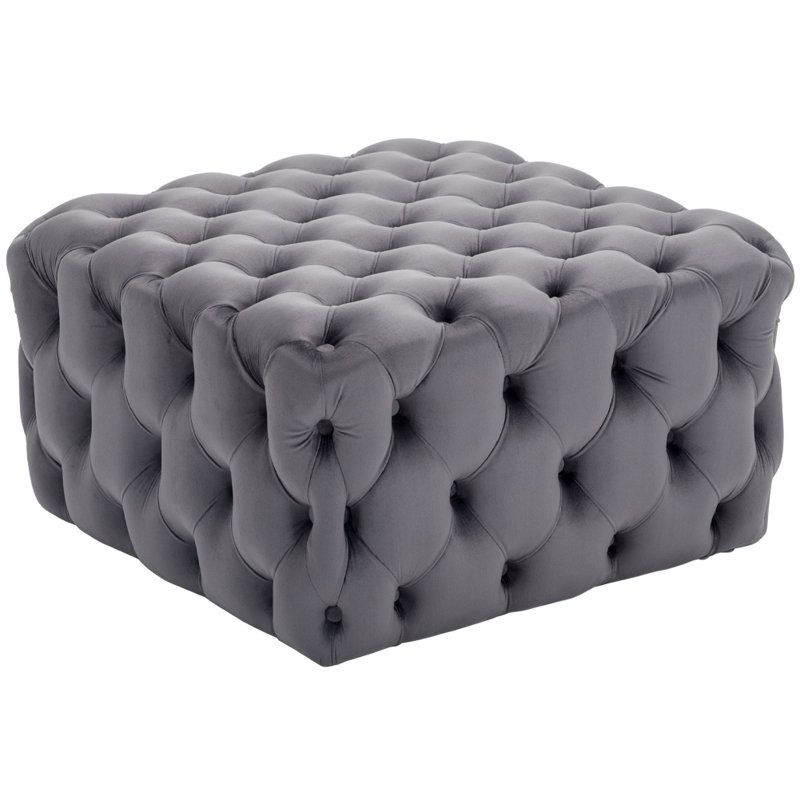Coby 70cm Wide Velvet Tufted Square Solid Colour Cocktail Ottoman, Grey