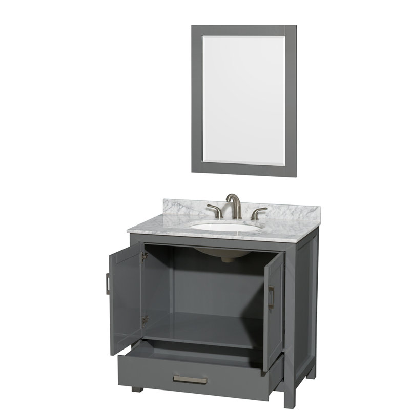 Sheffield 36" Freestanding Single Bathroom Vanity with Marble Top with 24" Mirror, Dark Gray