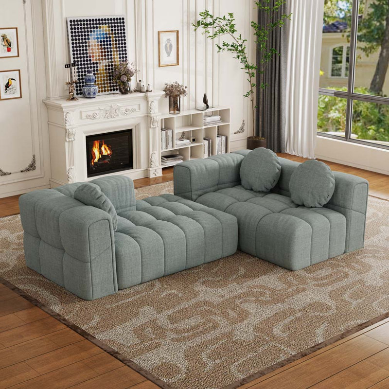 Ensemble de canapé modulaire polyvalent et compressé pour le salon et la chambre à coucher, Bleu gris, Orienté à droite
