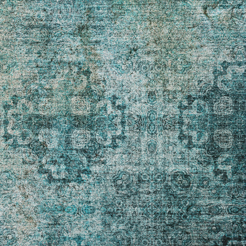 Premium Machine Washable Dream Shag ADS557 Medallions Rug, Teal, 8' Round