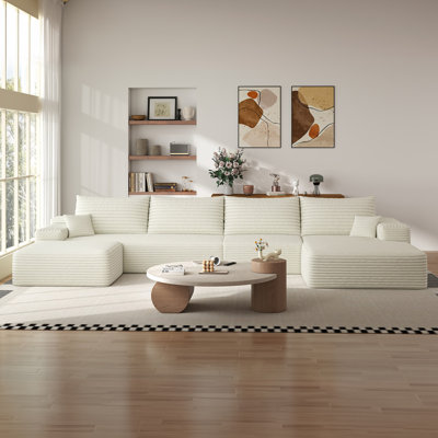136" Cloud Sectional Couch with 1 Ottoman,Modern Modular Sofa with Deep Seat, Comfort U Shaped Sofa Couches for Living Room Bedroom Apartments,No Assembly Required