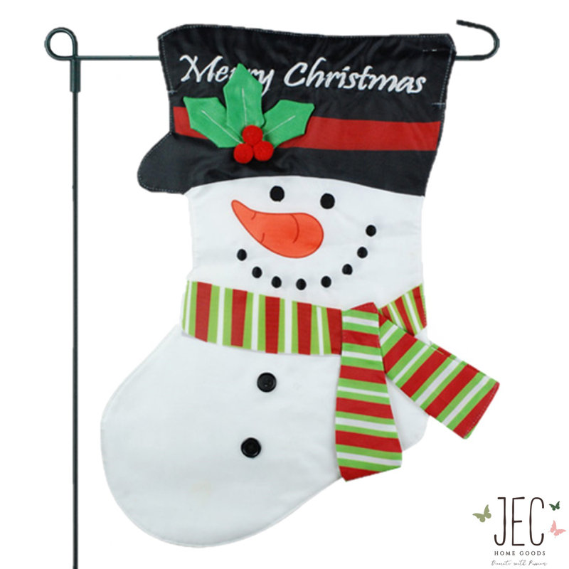 Écharpe 2 côtés en toile jute 18 x 13 po christmas bonhomme de neige drapeau de jardin