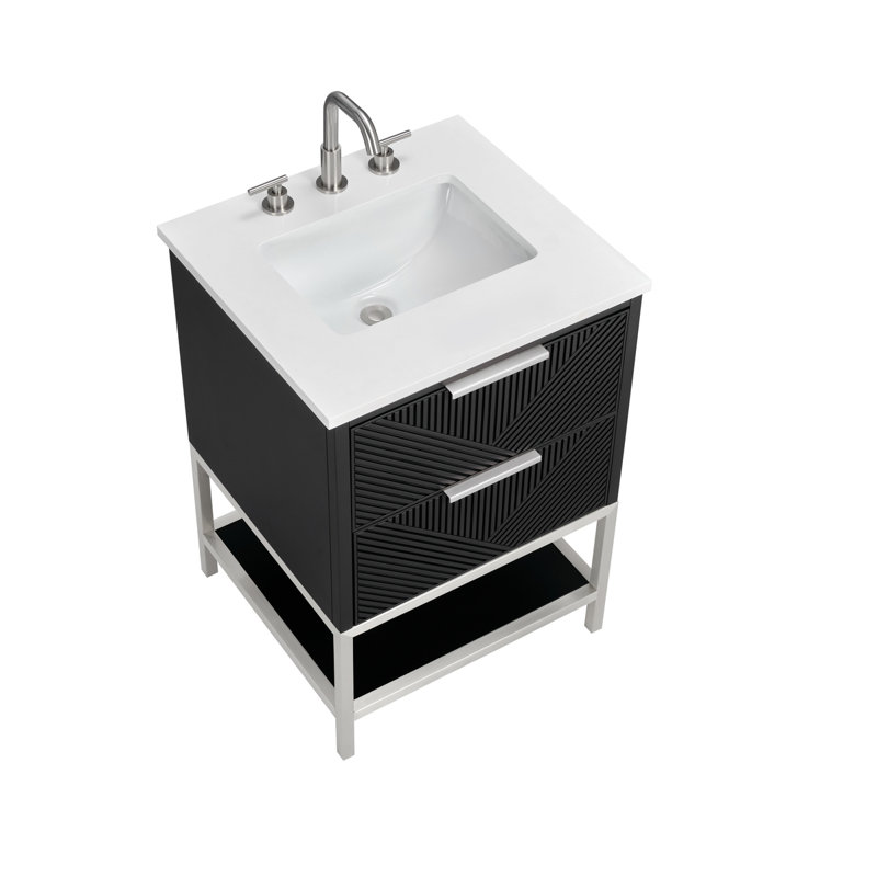 Diamond 24'' W Single Vanity, White Quartz, Charcoal Black, Brushed Nickel