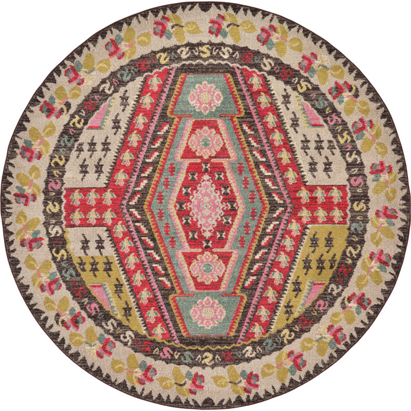 Tapis brun / crème Lonniet Southwestern, Rond 8 pi