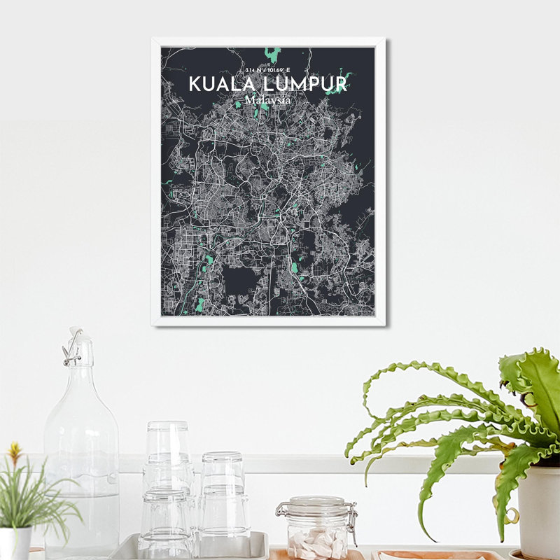 «Kuala Lumpur City Map», impression de luxe, H 20 po x l 16 po, Vert / gris