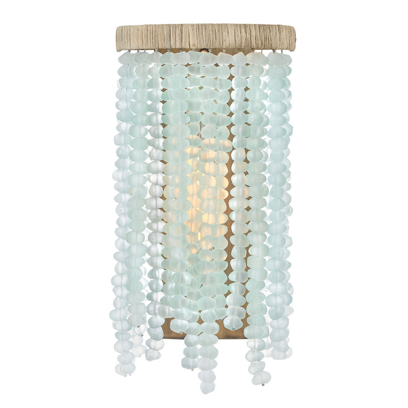 Dune Single Light Hand-Strung Sea Glass Wall Sconce, Blue Sea