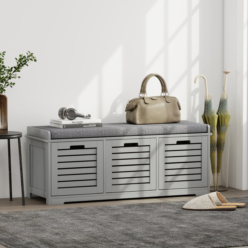 Polyester Upholstered Storage Bench, Grey