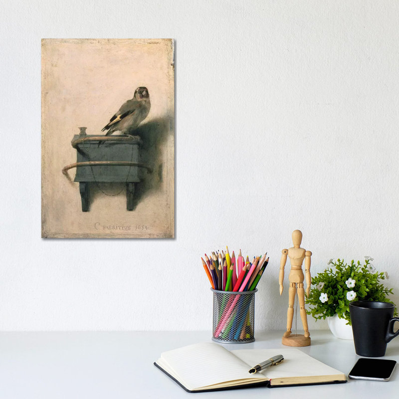 The Goldfinch, 1654 by Carel Fabritius - Painting on Canvas, 20.32 cm H x 30.48 cm W, No Frame