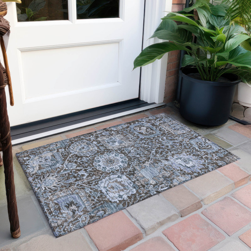 Denim Blue Flat Woven Rectangular Synthetic Rug