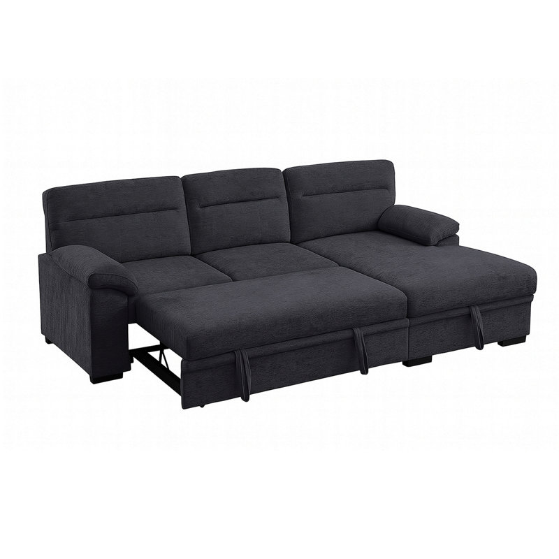 Canapé-lit modulaire en chenille en tissu avec méridienne gris foncé Chenille, Gris