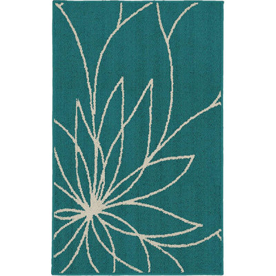 Tihiri Floral Tufted Teal/Ivory Area Rug