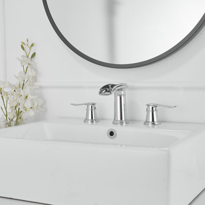 8 In. Waterfall Widespread 2-Handle Bathroom Faucet With Pop-Up Drain Assembly In Spot Resist