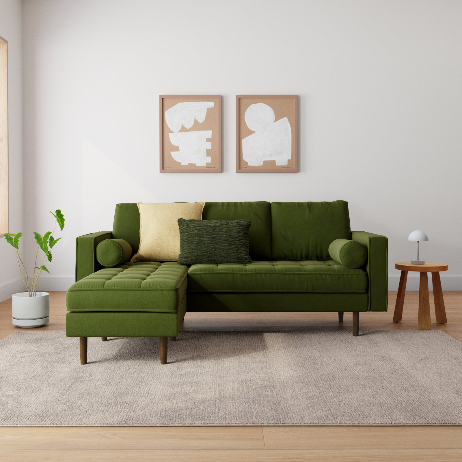 Geo 84" Wide Reversible Sofa and Chaise, Bella Forest Performance Velvet