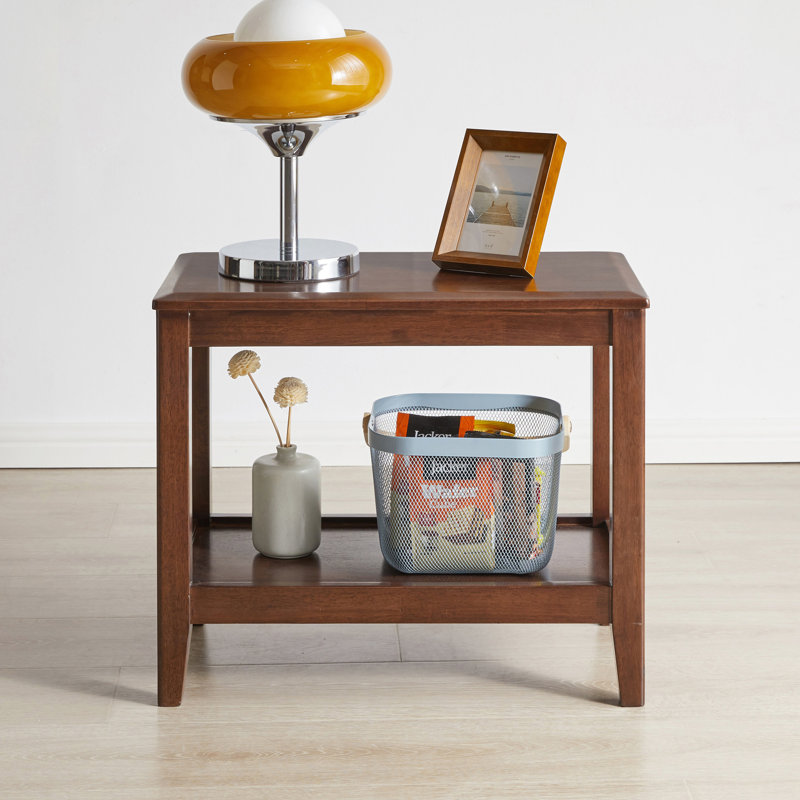 Table d'appoint à 2 niveaux en bois massif avec rangement