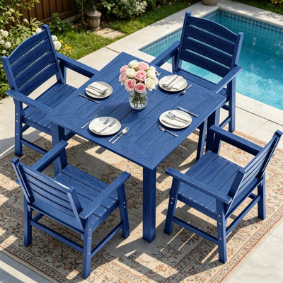Ensemble de salle à manger d'extérieur toutes saisons 5 pièces pour l'extérieur avec structure en aluminium Ensemble de salle à manger d'extérieur moderne pour 4 personnes pour cour extérieure / porche / terrasse, 1 table, 4 chaises, bleu marine
