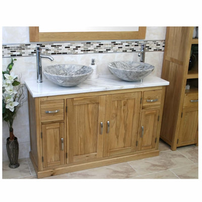 Delao 1230mm Double Bathroom Vanity with Vessel Stone Basin