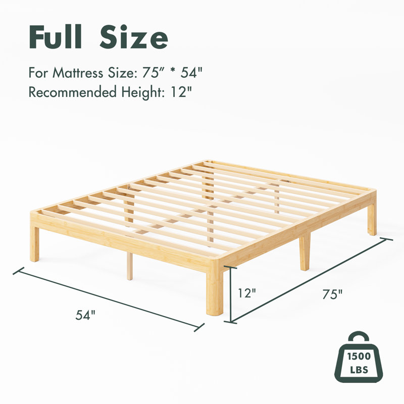 Amylia Solid Wood and Metal Heavy Duty Rayon from Bamboo iron Platform Bed Frame No Box Spring Required, Full, 12"