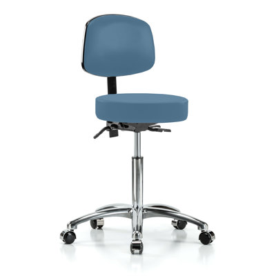 PERCH Chrome Walter Height Adjustable Doctor's Stool with Back | Desk Height 21-28.5"