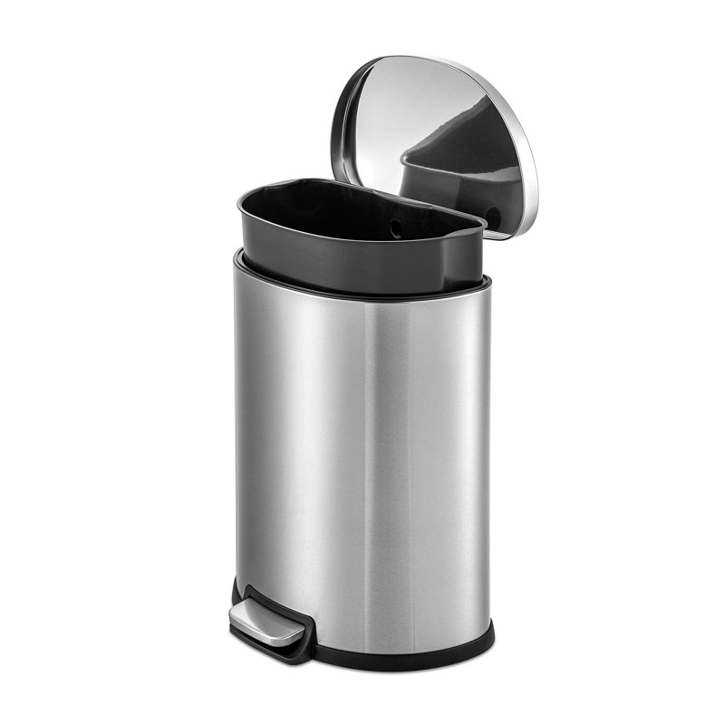 Poubelle à pédale en forme de D 13,2 gallons en acier inoxydable, Acier inoxydable brossé