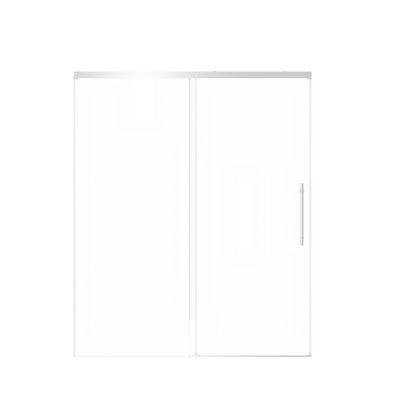 Porte de douche coulissante simple, largeur 60 po x hauteur 72 po, verre trempé transparent de 5 mm / 6 mm, finition simple, rail en aluminium robuste, ajustement de 4 po, bande d'étanchéité, décoration, étape par installation