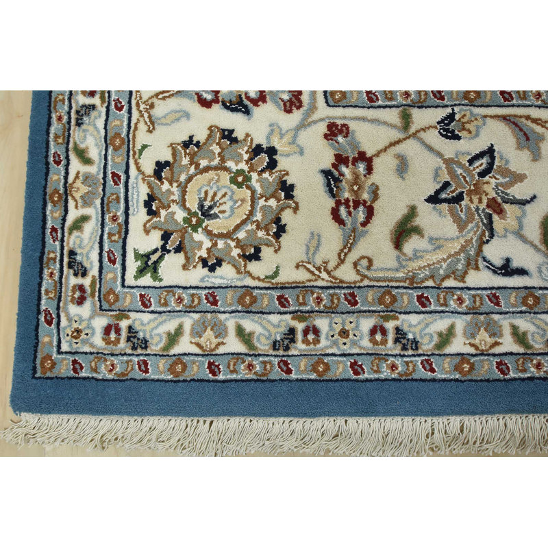 Tapis oriental fin en laine bleue tissée à la main 8 pi 10 po x 12 pi 3 po Fine