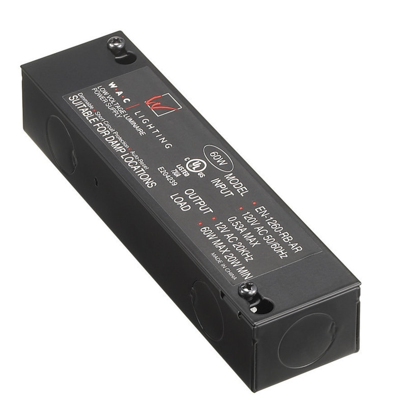 Class II Remote 12V Electronic Transformer, 60W, 1.13" H x 1.63" W x 6.63" D