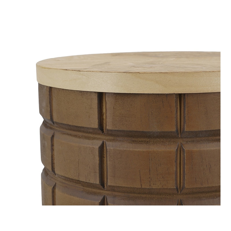 Ensemble de 2 boîtes de rangement rondes en bois texturé avec détails de grille sculptés et couvercles en bois d'olivier