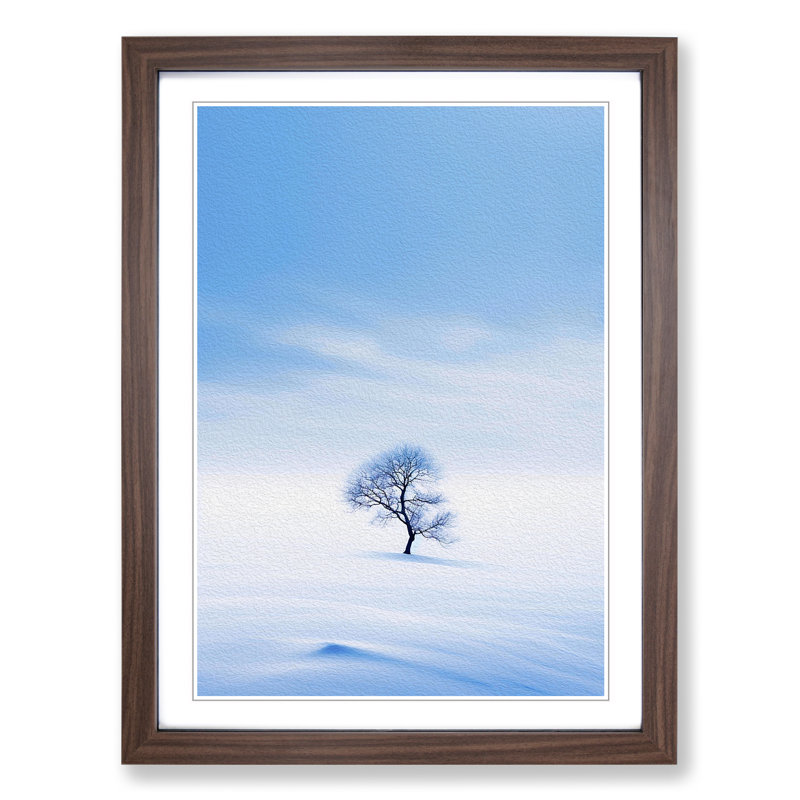 Winter Landscape Minimalism No.2 - Single Picture Frame Print on Wood, 46cm H x 34cm W x 2cm D, Walnut