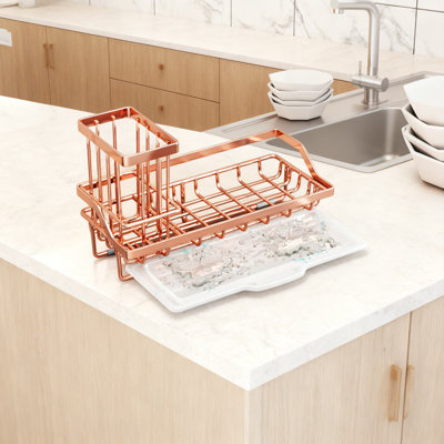 Sink Caddy Organizer With Removable Drip Tray And Detachable Brush Holder, Stainless Steel Sponge Holder For Kitchen Countertop Organization And Effective Drainage
