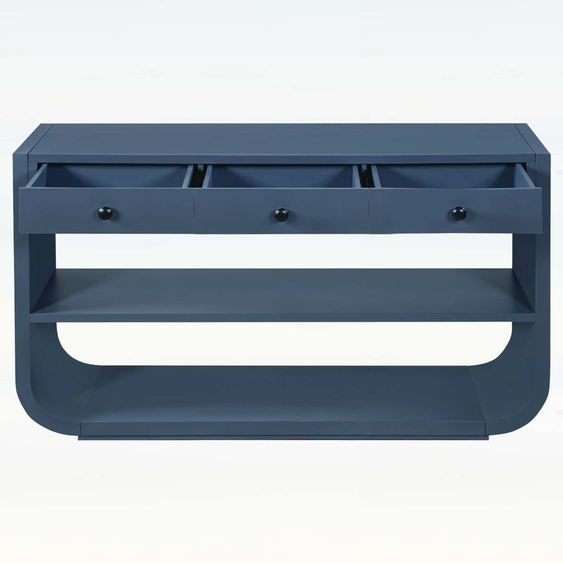 Console moderne avec 3 tiroirs à fermeture en douceur et 2 tablettes ouvertes, Bleu