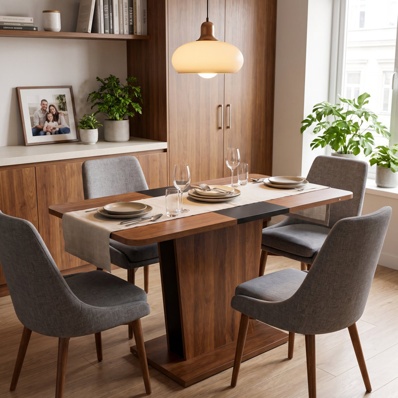 Extendable Dining Table with Modern Expandable Design, Space-Saving Rectangular Kitchen Table for Small Apartments, Home, Restaurant, Office