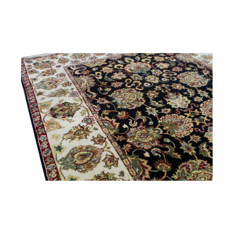 Tapis noir et crème noué à la main de haute qualité